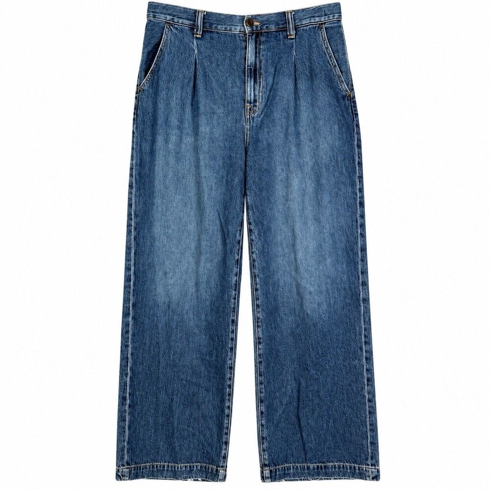Madewell The Harlow Wide Leg Jeans Womens 29 Blue High Rise Pleated Denim Street